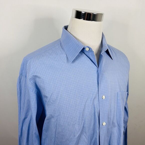 Brooks Brothers 16.5 34/35 Stretch Dress Shirt Blue Plaid Cotton Blend - Picture 1 of 5